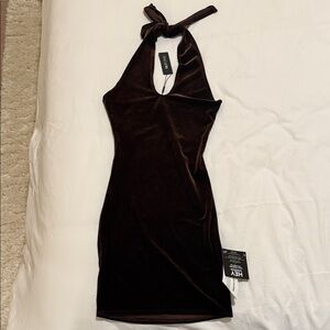 Zara Dark Brown Backless Halter Dress